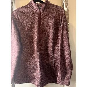Bit & Bridle Burgund Heather Quarter Zip Pullover Sweater Long Sleeve Casual Top